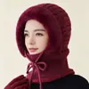 Gorro de Invierno con Capucha para Mujer para Personas de Mediana Edad y Mayores, Gorro de Punto de Terciopelo Plus para Mamá con Calentador de Cuello para Ciclismo, Gorro de Punto Cálido y a Prueba de Viento