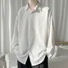 Atacado transfronteiriço tamanho grande camisa preta de seda gelada plus size extra gordo caimento manga longa roupa íntima solta roupa para homem gordo camisa casual