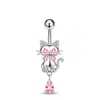 Nuevo producto de comercio electrónico transfronterizo europeo y americano: Anillo para piercing de ombligo con forma de corazón, mariposa y gatito, incrustado con circonita rosa