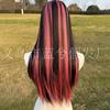 Comercio Electrónico Transfronterizo Estilo Popular Europeo y Americano Peluca para Mujer de 26 Pulgadas con Flequillo Negra y Rosa Malla Interior Rosa Adecuada para Uso Diario