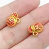 Colgante pequeño de calabaza de la fortuna esmaltada en oro tradicional estilo chino para la riqueza y la prosperidad, accesorios de joyería para pendientes y collares DIY