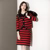 Traje Casual de Moda para Mujer 2026 Otoño e Invierno Estilo Nuevo Color Contrastante Imitación de Visón Cárdigan de Punto de Manga Larga Traje de Dos Piezas Falda