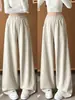 Pantalones Deportivos Blancos de Arena Fluida con Hoja Curva para Mujer Otoño 2026 Nuevos Perezosos de Cintura Alta Adelgazantes Petite Casual Pierna Ancha Pantalones de Chándal
