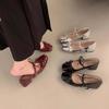 Zapatos Planos Plateados Estilo Hada para Mujer con Punta Cuadrada, Boca Baja, Moño, Tacón de Grosor Medio, Zapatos Mary Jane Franceses Estilo Nuevo 2025