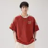 Camiseta de alta qualidade em seda gelada com toque fresco, secagem rápida, tecido de gaze bolha, manga curta para homens, corte solto, gola redonda estampada, camiseta fina de meia manga para o verão