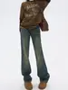 Jeans Flare Reto Estilo Retrô Americano para Mulheres 2025 Novo High Street Cintura Baixa Solto Perna Larga Flare Boca de Sino Comprimento Total