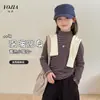 Camiseta YOJIA para Niñas 2026 Otoño Camiseta Básica de Cuello Alto para Niños Top Rayado de Manga Larga para Niña Versátil y Elegante