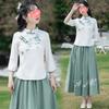 Traje Hanfu Estilo República de China 2023 Verano Nuevo Algodón y Lino Bordado Mejorado Estilo República de China Hanfu Ropa de Té Traje de Arte