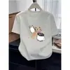 Camiseta de Algodão Escovado Estilo Novo 2026 com Ombro Normal, Gola Redonda e Manga Curta para Mulheres, Top Solto Casual Versátil Engrossado para Primavera, Verão e Outono