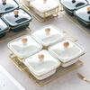 Prato de Cerâmica com Estrutura de Ferro e Compartimentos Divididos para Frutas Secas, Prato Simples para Lanches Domésticos com Tampa, Prato para Doces e Sobremesas, Presente em Novo Estilo Chinês