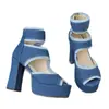 Zapatos de Mujer Talla Grande 34-45 44 Nuevos Tacones Altos de Mezclilla Mujer 43 Sandalias de Plataforma con Tacón Grueso Punta de Pez Europeas y Americanas 42