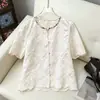 Nova Blusa Feminina de Manga Curta para o Verão de 2026 com Pedraria, Bordado Pesado, Luxo Leve, Estilo Doce, Tamanho Plus, Estilo Chinês Jovem