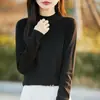 Camiseta base de punto fino ajustada para mujer con cuello semi-alto para primavera y otoño, versátil tanto para llevar sola como debajo de otras prendas, top de punto de moda para mujer