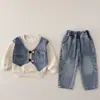 Traje para Niños para Primavera y Otoño 2026 Nuevo Modelo Chaleco de Mezclilla y Sudadera para Niños Conjunto de Otoño Casual para Bebé Conjunto de Dos Piezas para Primavera y Otoño