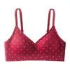 Sutiã Souffle de Renda Floral para Mulheres com Seios Pequenos, Push-Up, Suporte Lateral, Anti-Queda, Sem Fio, Sutiã Vermelho para o Ano Novo Chinês