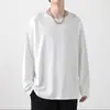 Camisa básica de cor sólida masculina, roupa de casal, primavera e outono, camiseta de manga comprida, estilo japonês, roupa íntima, suéter com gola redonda