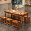 Mesa y Sillas de Comedor Rápidas de Madera Maciza, Barra de Snacks de Hotel, Mesa y Sillas para Fideos, Combinación de Mesa de Comedor Rectangular Estilo Chino Carbonizado para Hot Pot y Barbacoa