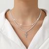 Collar de Cruz de Diamantes de Estilo Simple Europeo y Americano para Mujer con Exagerada Cadena de Clavícula Apilada de Doble Capa Elegante Suministro Transfronterizo de Moda