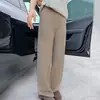 Pantalones de Lana de Cachemira para Mujer Cintura Elástica Pantalones de Punto Otoño Invierno Color Sólido Ropa Exterior Pantalones Casuales Pantalones Rectos de Pierna Ancha Simples