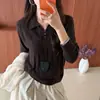 Diseño Nuevo Primavera y Otoño Rayas Verticales Perforadas Cuello Polo Tejido de Punto para Mujer Manga Larga Temperamento Adelgazante Versátil Top