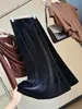 Saia midi sereia de veludo preto de alta qualidade para mulheres, estilo outono, espessa, cintura alta, corte A, modeladora, elegante, ajustada ao quadril, comprimento midi