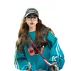 Sudadera Fina con Cuello Redondo y Estampado de Grafiti de Moda para Mujer, Primavera y Otoño, Estilo Boyfriend, High Street, Holgada Casual, Top que Cubre el Vientre