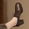 Zapatos de cuero estilo británico que no cansan los pies, zapatos de vestir sencillos para mujer, nuevos zapatos de mujer otoño 2026, mocasines con cordones, tacones altos gruesos
