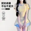 Maiô Feminino com Gola Halter e Amarração Conservador Manga Curta High-End Novo Estilo 2026 Estudante Fofo Estilo Japonês Deslumbrante