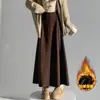 Falda Larga de Cachemir Acetato Grueso con Forro de Polar Gris, Cintura Alta, Corte A, para Mujer, Otoño e Invierno, Cubre Cadera, Fluida, Falda de Paraguas Larga