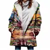Gabardina para Mujer, Estilo Europeo y Americano, Abrigo con Capucha Engrosado de Invierno con Estampado de Copos de Nieve 3D, Venta al por Mayor, Corte Ajustado para Figuras Petite