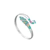 Pulseira de Prata Esterlina Pavão Cloisonné Filigrana Feita à Mão Prata Pura S999 Pavão Aberto Tela Aberta Pulseira de Prata para Mulheres Cor Esmalte