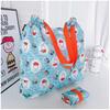 Bolsa de Compras Dobrável Verde Japonesa Desenho Animado Fofa Leve Grande Capacidade Bolsa de Ombro Grande Feminina Estilo Ins Presente