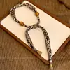 Colar Cachecol de Seda com Contas Estampa de Leopardo Retrô Design de Nicho Feminino Corrente para Suéter Acessórios de Colar Elegantes Versáteis Novo Estilo 2025