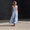 Vestido Longo de Algodão e Linho com Botões, Decote em V, Estilo Preguiçoso, Sem Mangas, Vestido Colete, Estilo Transfronteiriço, TikTok, Primavera e Verão 2026