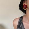 Aretes de Tobillo Plateados Resina Ovalada Roja Aretes Europeos y Americanos Exagerados Retro Moda Aretes Elegantes de Alta Gama