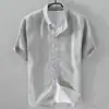 Extremamente linho fresco básico casual manga curta camisa de linho de algodão masculino estilo japonês verão solto camisa de linho artístico para a juventude
