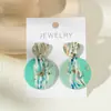 Aretes de Corazón de Tres Capas Rosa Barbie Súper Brillantes Estilo Océano Ins con Estrella de Mar y Concha de Acrílico Aretes del Día de San Valentín