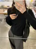 Suéter versátil de cuello medio alto y hombros descubiertos estilo coreano para mujer, nuevo top corto de punto holgado para otoño, casual y ajustado