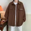 Jaqueta de caimento solto High Street, nova camisa masculina da moda, camisa de trabalho masculina bordada estilo americano de manga comprida, veludo cotelê, coleção de outono