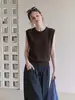 Chaleco de Punto Redondo Color Café Estilo Old Money Moda Minimalista para Mujer Verano 2026 Holgado Versátil sin Mangas Camiseta sin Mangas