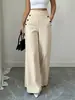 Pantalones casuales lisos de cintura alta, doble botonadura, corte holgado, adelgazantes, de verano, nuevos, transfronterizos europeos y americanos, para ir al trabajo