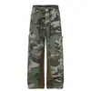 Calça de trabalho estilo lenhador patchwork retro americano estampa de leopardo camuflada, unissex, estilosa, folgada reta casual longa, moderna