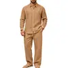 Conjunto de camisa de lino de manga larga simple para hombre, informal, para casa, para ir al trabajo, para vacaciones, estilo europeo y americano, transfronterizo, otoño, corte holgado, venta al por mayor