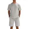 Conjunto de Shorts Casuales de Verano para Hombre Europeo y Americano, Sencillo, Fresco, Transpirable, de Canalé, Holgado, Cuello Redondo, Manga Corta, Venta al por Mayor