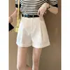 Shorts de Terno com Bainha Dobrada Feminino Primavera 2026 Novo Moda Casual Solto Emagrecedor Cintura Alta Linha A Calças de Perna Larga