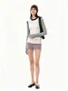 Suéter de punto retro de estilo francés con bloques de color, cuello redondo, manga larga para mujer, otoño, simple y elegante, ajuste ceñido, camiseta básica