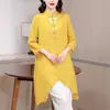 Roupa de Tai Chi Cheongsam Melhorado Bordado Estilo Chinês de Alta Qualidade para Mulheres de Meia-Idade Redutora de Idade Camisa Feminina Longa com Efeito Emagrecedor para Primavera e Outono