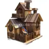 Casa de pájaros de madera maciza superventas transfronteriza, nido de pájaro de madera creativo de tres compartimentos, comedero de pájaros para exteriores, decoración de nido de colibrí estilo pastoral