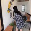 Potente Camisa de Cuadros Retro para Mujer, Camisa de Corte Holgado, Cárdigan, Top de Manga Larga, Camisa Versátil con Cuello Rayado