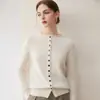 Cardigan de Punto Grueso de Cachemira Calibre Siete 2026 Otoño/Invierno Nuevo Dobladillo Enrollado Cuello Semi Alto Color Sólido Holgado Top para Mujer